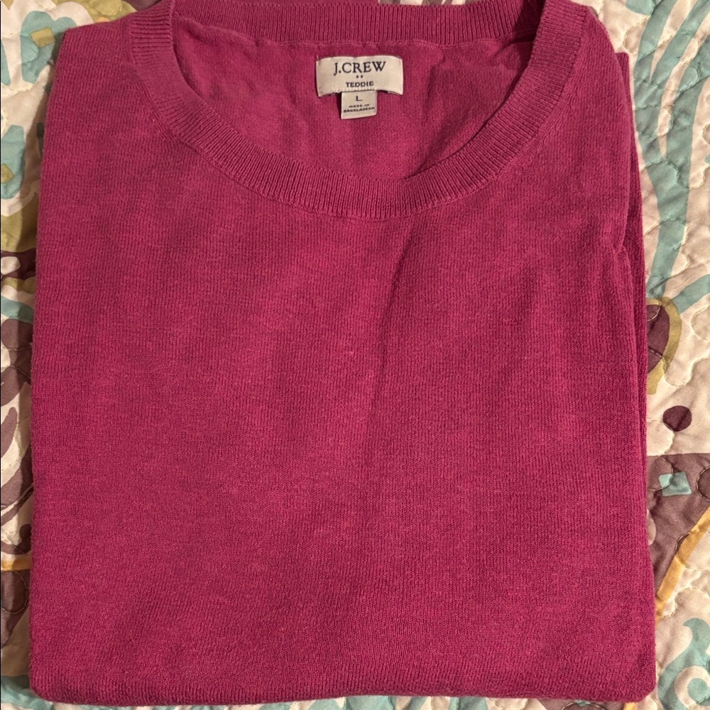 J. Crew Fuchsia Crewneck Teddie Sweater size L